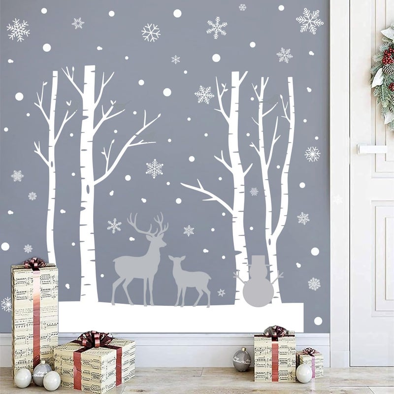 Kasubeso Large Birch Tree Deer Window Decal, Snowy Christmas Snowman Window Stickers, Peel and Stick Winter Snowflake Window Clings for Holiday Party Bedroom Living Room Offices Home Decoration - Image 5